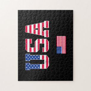 4. Juli Shirt USA Patriotic US American Flag W Puzzle