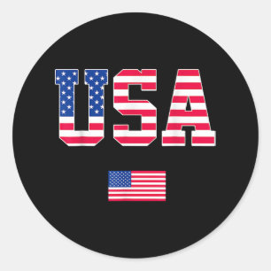 4. Juli Shirt USA Patriotic US American Flag W Runder Aufkleber