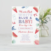 4. Juli Sieben und Siehe laden Cards, Red White Bl Einladung (Stehend Vorderseite)