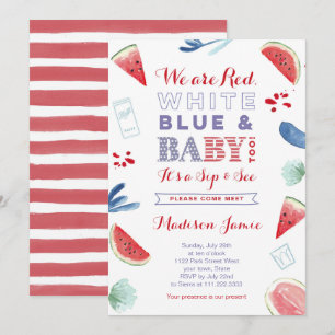 4. Juli Sieben und Siehe laden Cards, Red White Bl Einladung
