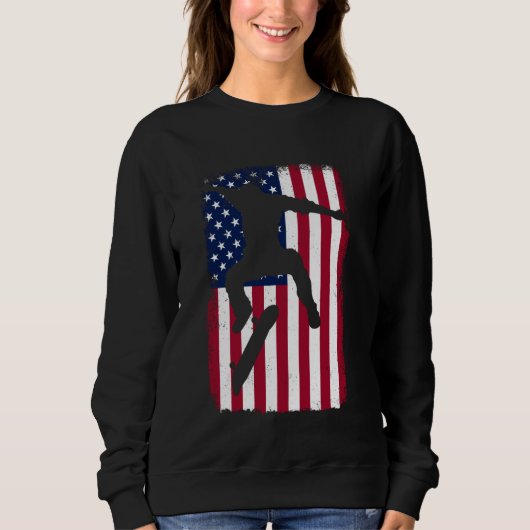 4. Juli Skateboard Patriotic American Flag Ska Sweatshirt (Vorderseite)