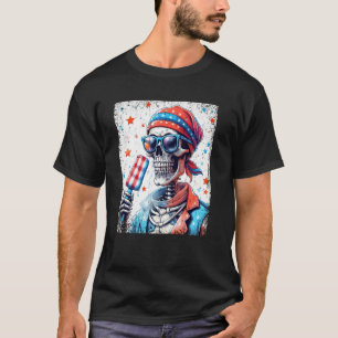 4. Juli Skelett Popsicle Sonnenbrille USA Flagge  T-Shirt