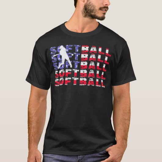 4. Juli Softball American Flag Patriotic T-Shirt (Vorderseite)