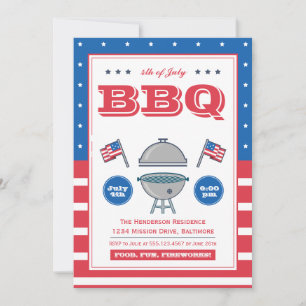 4. Juli Sommer Grill Patriotic Flag BBQ-Party Einladung