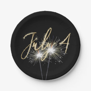 4. Juli Sparkler auf schwarzen Papierplatten Pappteller