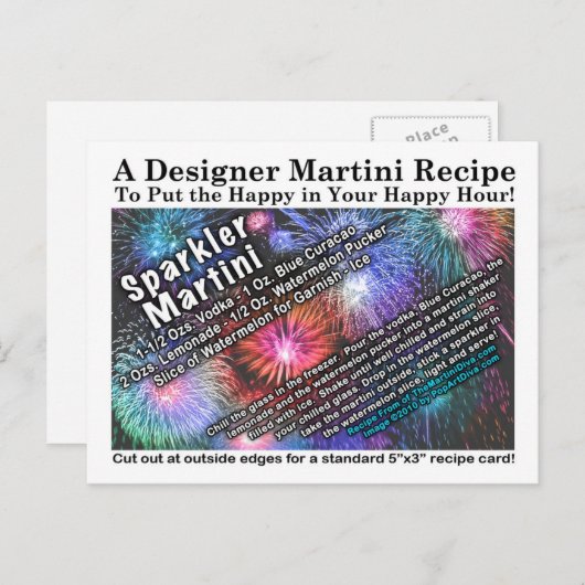 4. Juli Sparkler Martini Rezept Postkarte (Vorne/Hinten)