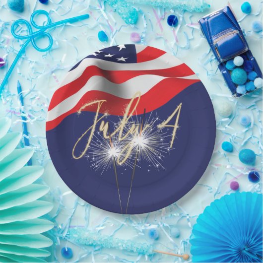 4. Juli Sparkler und Flag Paper Plate Pappteller (Party)