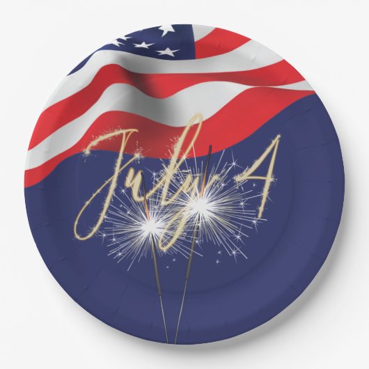 4. Juli Sparkler und Flag Paper Plate Pappteller (Vorderseite)