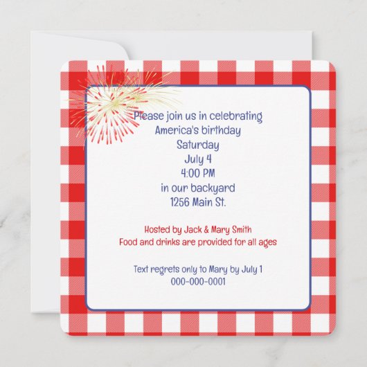 4. Juli Sparklers and Flags Einladung (Rückseite)
