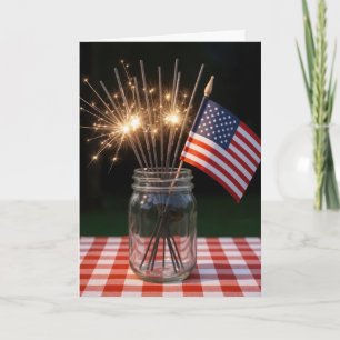 4. Juli Sparklers und Flag In a Mason Jar Karte