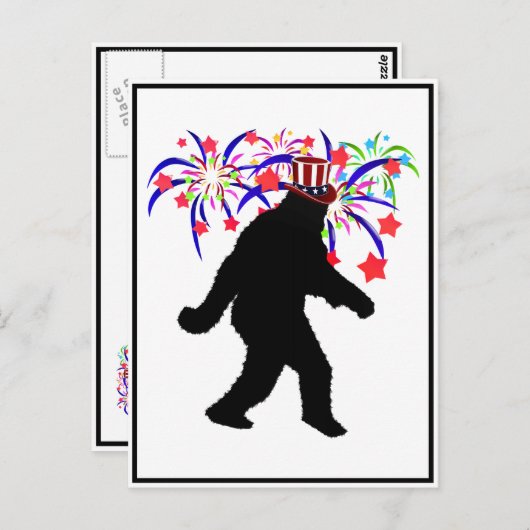 4. Juli Squatchin' w/Fireworks Postkarte (Vorne/Hinten)