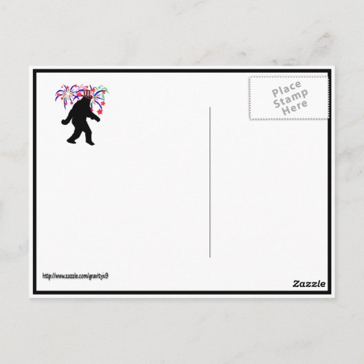 4. Juli Squatchin' w/Fireworks Postkarte (Rückseite)