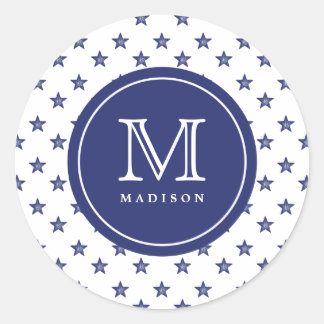 4. Juli Stars Blue Monogram Name Party Aufkleber
