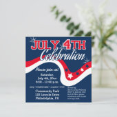 4. Juli Stars Celebration Wave Fireworks Einladung (Stehend Vorderseite)