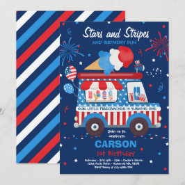 4. Juli Stars Streifen Eiskrem LKW Geburtstag Einladung