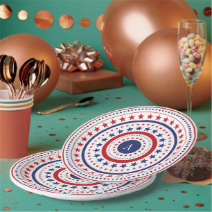 4. Juli Stars und Ringe Monogramm GRILLEN Party Pappteller