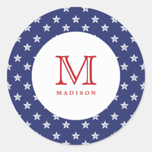 4. Juli Sterne Blue Red Monogram Party Sticker