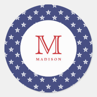 4. Juli Sterne Blue Red Monogram Party Sticker