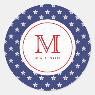 4. Juli Sterne Blue Red Monogram Party Sticker