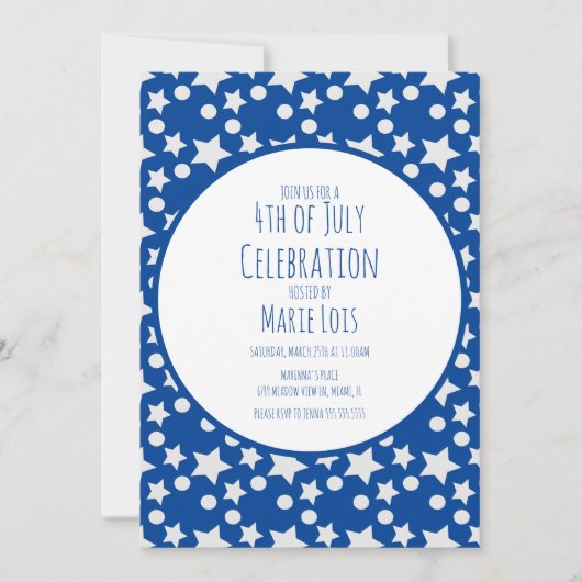 4. Juli Sterne und Dots Blue Gray Einladung (Vorderseite)