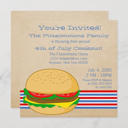 4. Juli Strip GRILLEN Cookout Einladung (Vorne/Hinten)