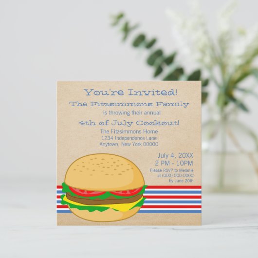 4. Juli Strip GRILLEN Cookout Einladung (Stehend Vorderseite)