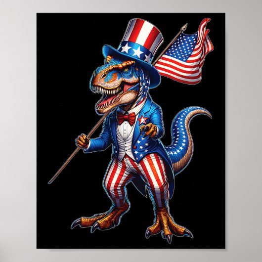 4. Juli T-rex USA Patriotic American Flag Dino Poster (Vorne)
