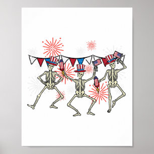 4. Juli tanzende Skelette Funny Patriotic Men Poster