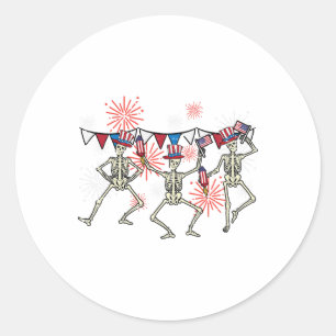 4. Juli tanzende Skelette Funny Patriotic Men Runder Aufkleber