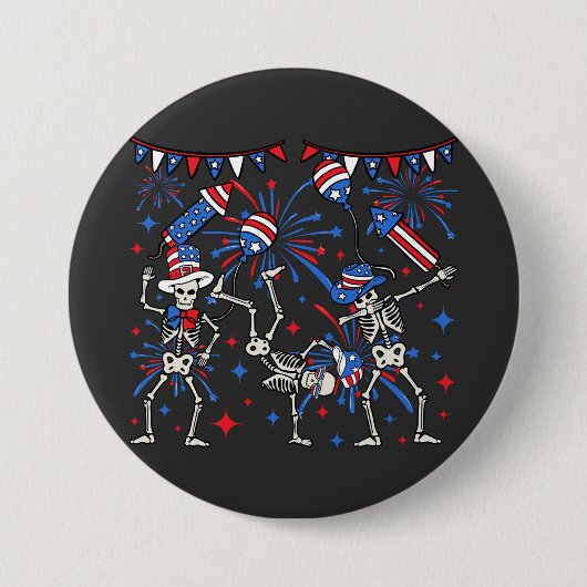 4. Juli tanzende Skelettrunde Button (Vorderseite)