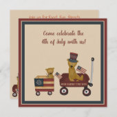 4. Juli Teddy Bär auf Parade Party Einladung (Vorne/Hinten)
