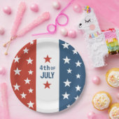 4. Juli Text rot, weiß & blau mit Sternen Pappteller (Party)