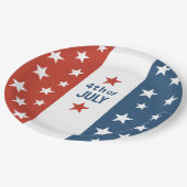 4. Juli Text rot, weiß & blau mit Sternen Pappteller (Schrägansicht)