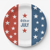 4. Juli Text rot, weiß & blau mit Sternen Pappteller (Vorderseite)