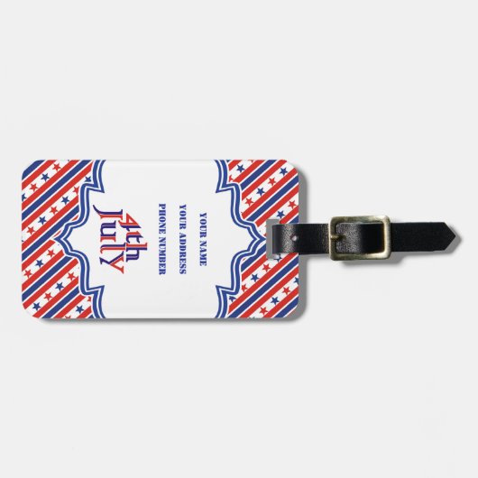 4. Juli Textdesign und Strichgrenzen mit Sternen Gepäckanhänger (Vorderseite horizontal)