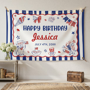 4. Juli Thema Handgezeichneter Geburtstag Banner