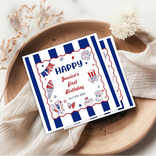 4. Juli Thema Handgezeichneter Geburtstag Serviette