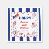 4. Juli Thema Handgezeichneter Geburtstag Serviette (Vorderseite)