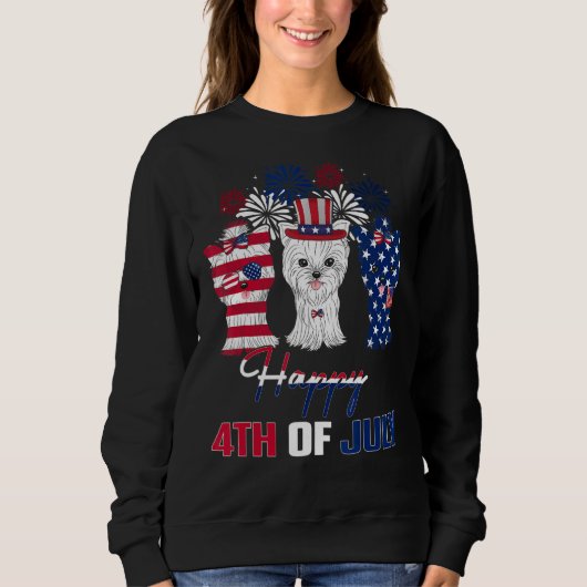 4. Juli Three Red White Yorkshire Terrier Blue Fi Sweatshirt (Vorderseite)