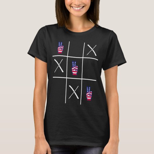 4. Juli Tic Tac Toe Peace Sign T-Shirt (Vorderseite)