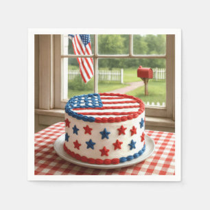 4. Juli-Torte auf einer Tischdecke Serviette
