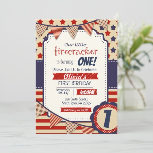 4. Juli / Unabhängigkeit Einladung (Stehend Vorderseite)