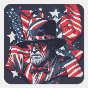 4. Juli Unabhängigkeitstag Amerikanische Flagge Quadratischer Aufkleber