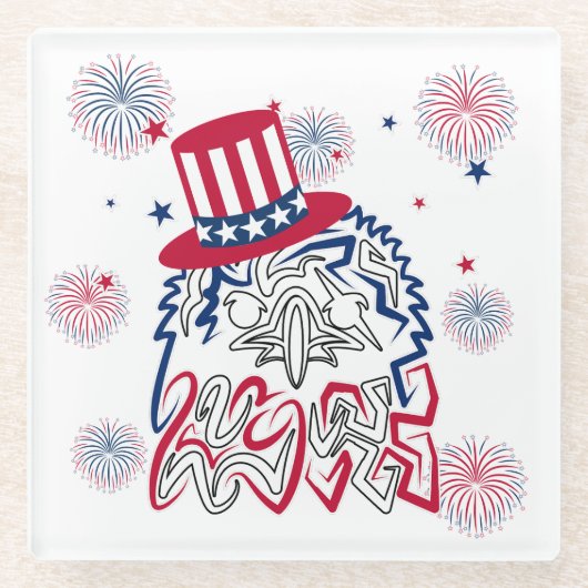 4. Juli Unabhängigkeitstag Amerikanischer Adler Glasuntersetzer (Vorderseite)