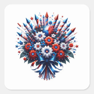 4. Juli Unabhängigkeitstag Bouquet Quadratischer Aufkleber
