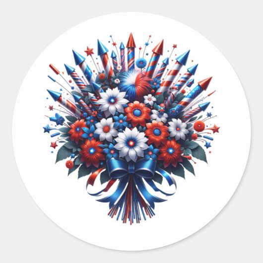 4. Juli Unabhängigkeitstag Bouquet Runder Aufkleber (Vorderseite)