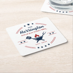 4. Juli Unabhängigkeitstag Familien BBQ Rechteckiger Pappuntersetzer