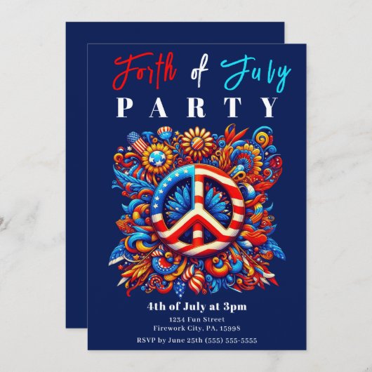 4. Juli Unabhängigkeitstag-Frieden Einladung (Vorne/Hinten)
