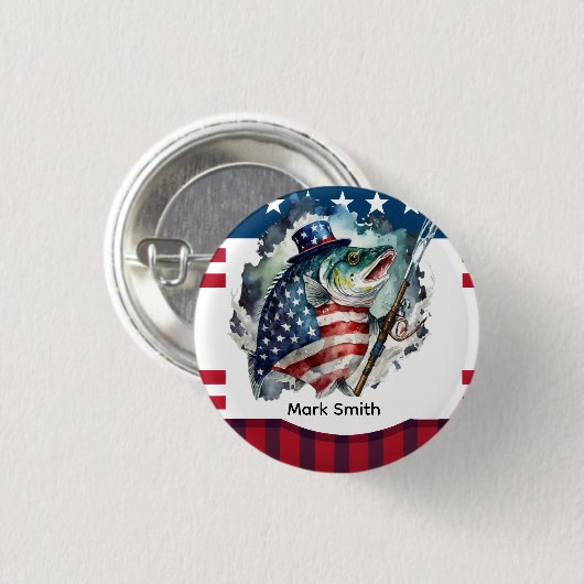 4. Juli Unabhängigkeitstag für Fischereifreunde Button (Vorne & Hinten)