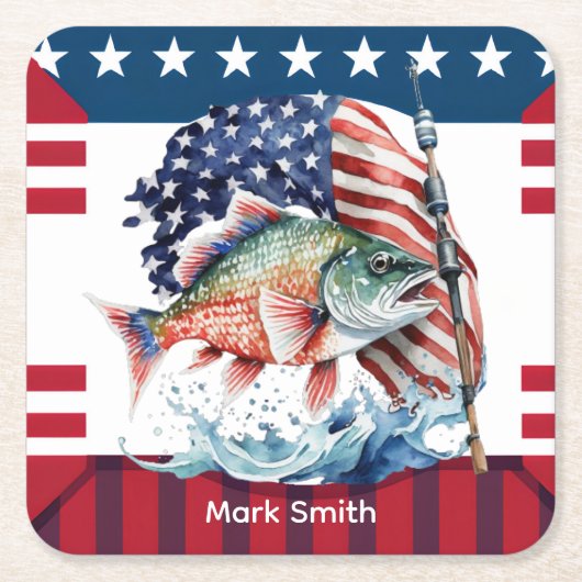 4. Juli Unabhängigkeitstag für Fischereifreunde Rechteckiger Pappuntersetzer (Vorderseite)